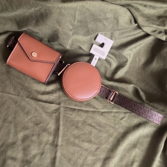 Brand New Michael Kors Genuine Leather Double Pouch Brown Belt Bag Fanny Pack - Picture 2 of 16